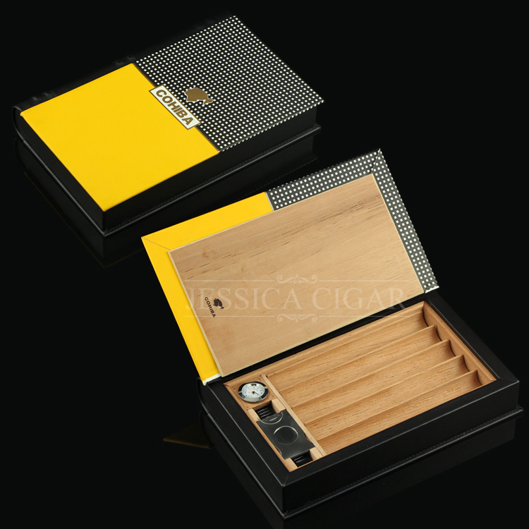 Free shipping COHIBA High-end Small Cigar Humidor Wooden Case Gift Package Cigar Box Storage Box for 5 Cigars