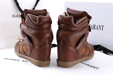 High quality women sneakers Isabel Marant lace up invisible wedge high heel sneakers 2015 new fashion