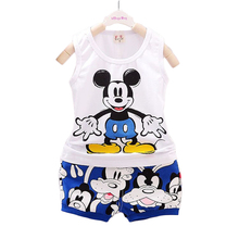 0-4 yrs 2016 Cartoon mickey Summer Baby Boy girl Clothing Set vest+ shorts suit kids child Casual Animal print children clothes