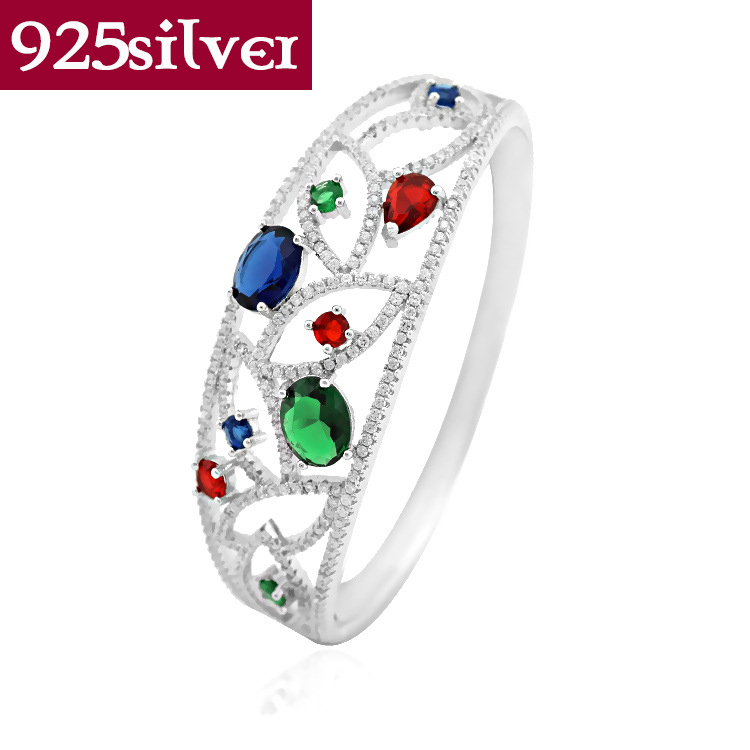 Z023 Lovers Gifts Luxury Bangles Jewelry For Women Real 925 Sterling Silver Jewelry Colorful Austrian Crystal Bracelets Bangles