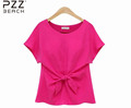 casual women kimono top o neck red blue white blouse bow shirt plus size femme chiffon