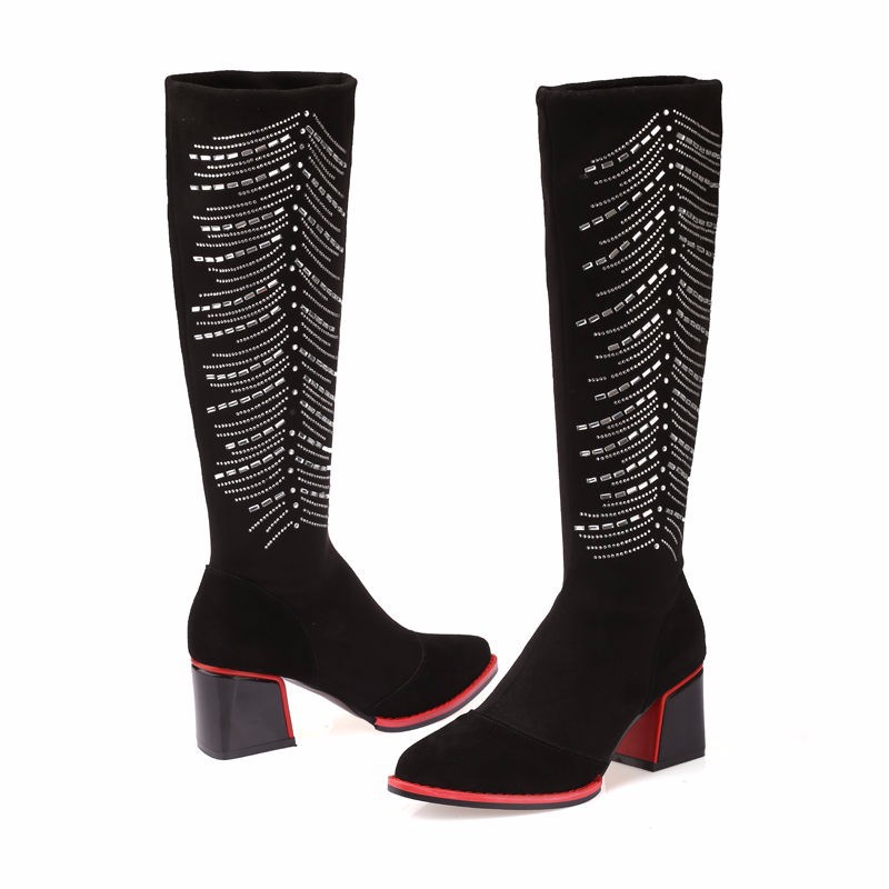 Winter Women Knee High Boots Sexy Ladies Genuine Leather Thick Heels