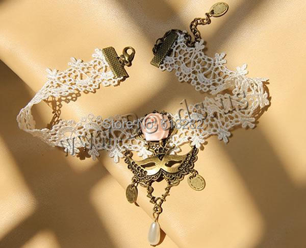 Free shipping!!!Gothic Necklace,Exquisite, Lace, with Satin Ribbon & Plastic & Zinc Alloy, with 1.5Inch extender chain, Flower