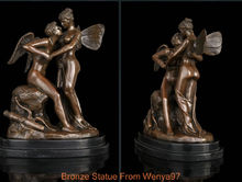 Art Deco Sculpture Romantic Lover Angels Nude Woman And Man Bronze Statue Signed QQ EW