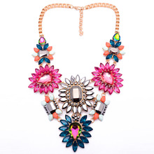 Luxury Crystal Flower Big Statement ZA New Color Necklace Women Fashion Jewelry Vintage Necklace Jewelry 2015