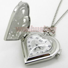 Fashion Charm Heart Shape Necklace Pendant Chain Quartz Pocket Watch