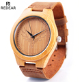 REDEAR Wood Watches Mens Top Brand Luxury Bamboo Wooden Watch Men Quartz Watches Full Grain Leather