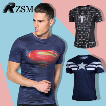 Высокое качество сжатия футболки супермен / бэтмен / человек паук / капитан америка тренажерный зал футболка утюг мужчины фитнес рубашки мужчины футболки