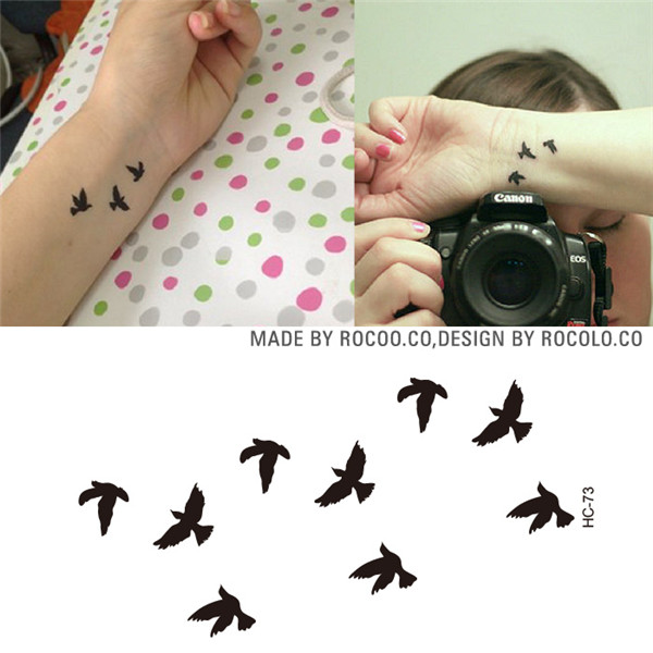 HC1073 Women Sexy Finger Wrist Flash Fake Tattoo Stickers Liberty Small Birds Fly Design Waterproof Temporary