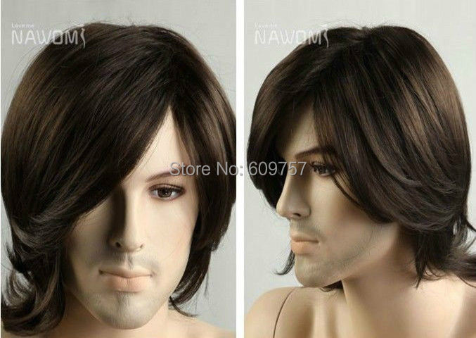 New Fashion Male Brown Wig Fashion Men s Hair Wig Natural Kanekalon Lace Front hair Wigs