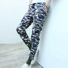 2016 Hot Men s New Arrival Camo Pants Stylish Slim Elastic Waist Trousers Navy Blue Green
