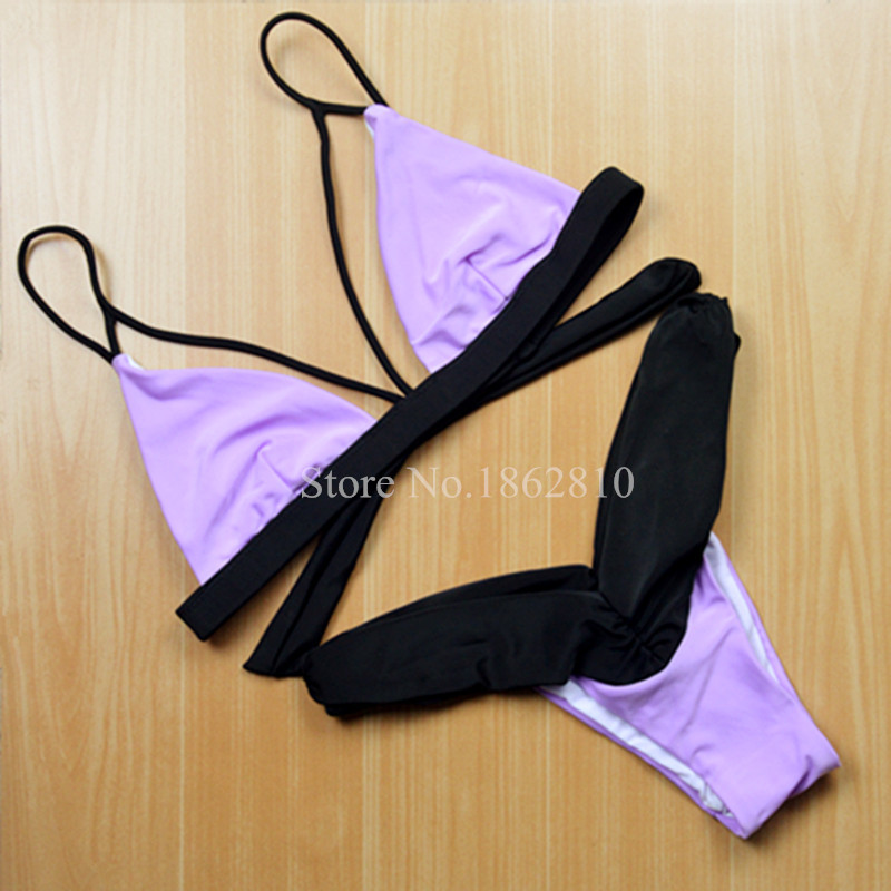 2016 New Design Sexy Women Bikinis Slim Bandage Bikini Set Patchwork Black Purple Swimsuit Swimwear Brazilian Bathing Suit S,M,L 2016 New Design Sexy Women Bikinis Slim Bandage Bikini Set Patchwork Black Purple Swimsuit Swimwear Brazilian Bathing Suit S,M,L