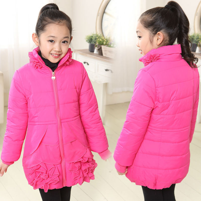 Free shipping winter Children's clothes girl thickening of the girls Flower adornment cotton-padded jacket coat girl outerwear