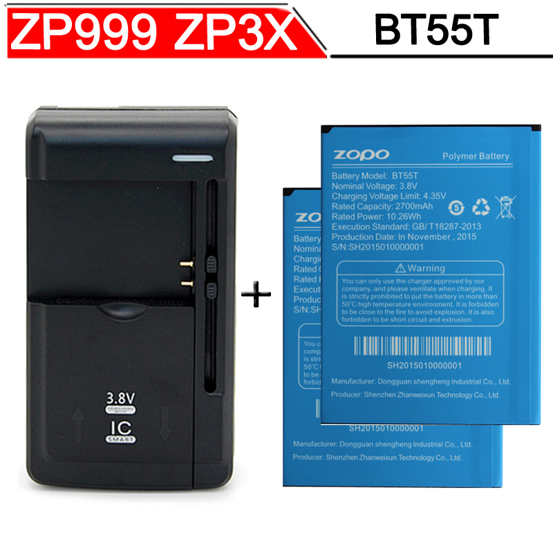 2 x 2700  BT55T ZP999   ZOPO 999 3X ZP999 ZP3X Bateria Batterij   +   
