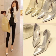 2015 fashion sexy shoes gold and silver color pointed toe thin heels single shoes high-heeled shoes female