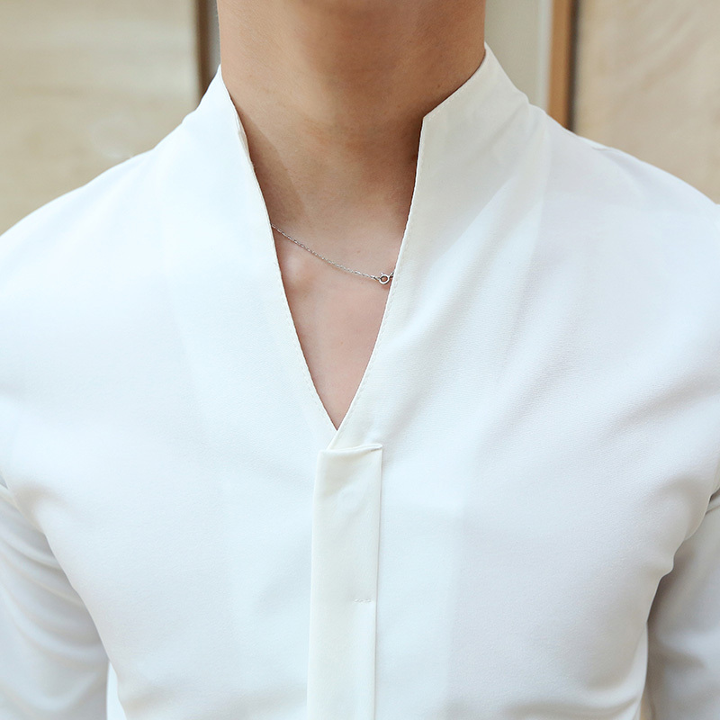 2015 new men s shirt men cultivating solid color V neck long sleeved shirt Men s