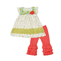 New Summer Country Style Lovely Baby Girls Clothing Print Top With Floral Rose Ruffle Short Infant