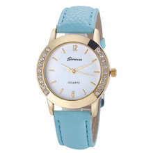 Superior New Fashion Diamond Analog Leather Quartz Wrist Watch for Women July16