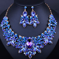 2016 New Luxury Wedding jewelry sets Full rhinestones Imitation Sapphire Necklace earring for women party dress