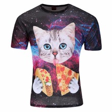 women men summer style tee Cat T-Shirt cute cat with blue eyes eating tacos pizza in space galaxy t shirt tshirt