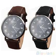 Hombres de números romanos Faux Leather Band cuarzo reloj de pulsera analógico negocios 2MPW 2WAK