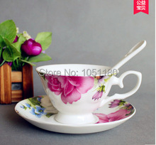 high quality European pastoral style ceramic coffee cup dish spoon Set Bone porcelain British style afternoon