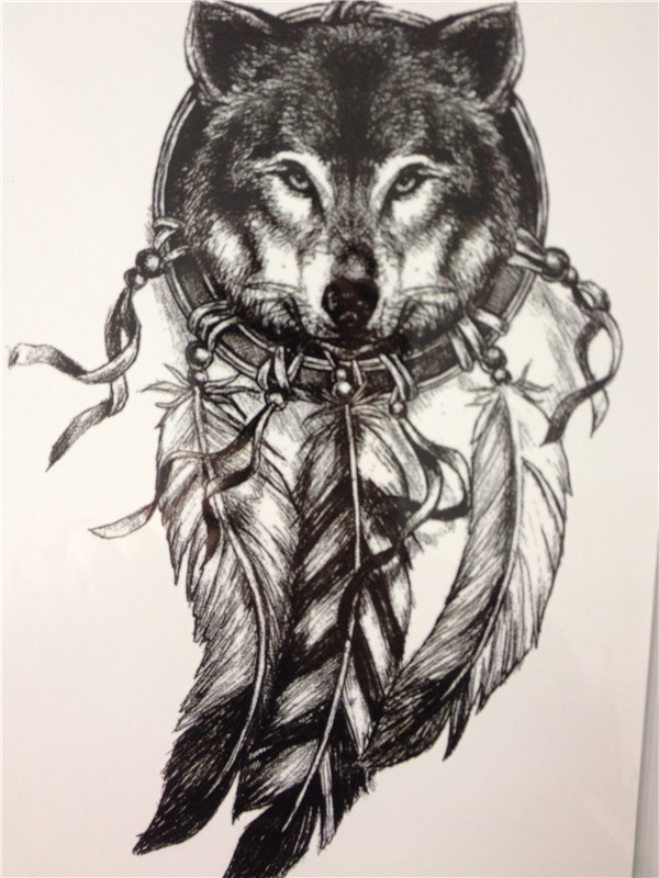 2016 Волк с Перо Прохладный Салон Татуировки Водонепроницаемый Горячие Временные Татуировки Наклейки