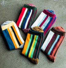Spring and autumn vintage color block the trend of vertical stripe socks 100% cotton male socks casual all-match