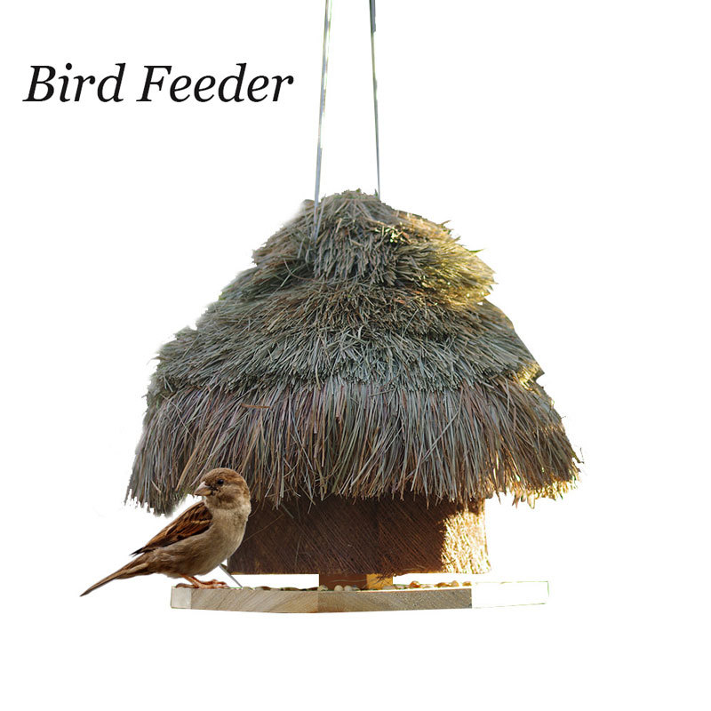 Own Garden Decorations On The Tree Wooden Bird Feeder Straw Nest