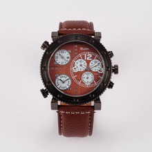 2015 Hot Oulm 3421 hombres reloj militar con tres Movt números y tiras horas Marks cuero banda de cuarzo deportes hombres reloj