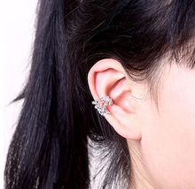 Retro Punk Anti Alloy Leaf Piercing Clip Earrings Hollow Out U Pattern Crystal Ear Cuff Wrap