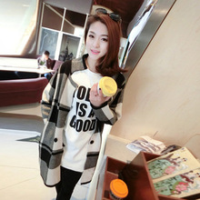 2016 New Arrival Women Spring Fashion Long Sweater Plus Size Black And White Plaid font b