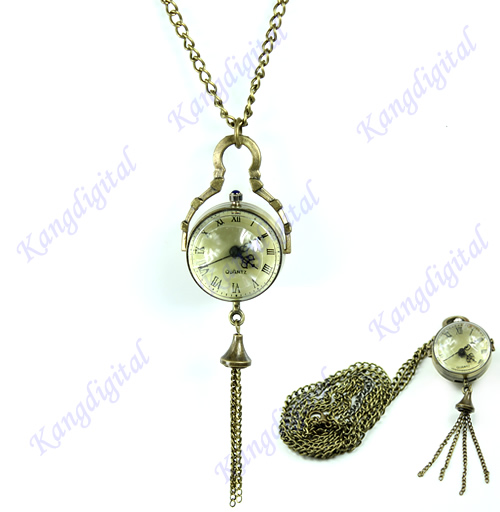 Free Shipping 2pcs/lot Antique Vintage Glass Ball Bull Eye Necklace Pendant Chain Quartz Pocket Watch
