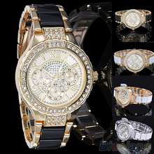 Women s Fashion Roman Numerals Rhinestone Alloy Analog Quartz Dress Wrist Watch 4KNR