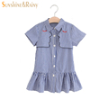 Fashion Baby Girls Summer Dress embroidery Face To Face Striped Princess Dresses For Birthday Party Wedding