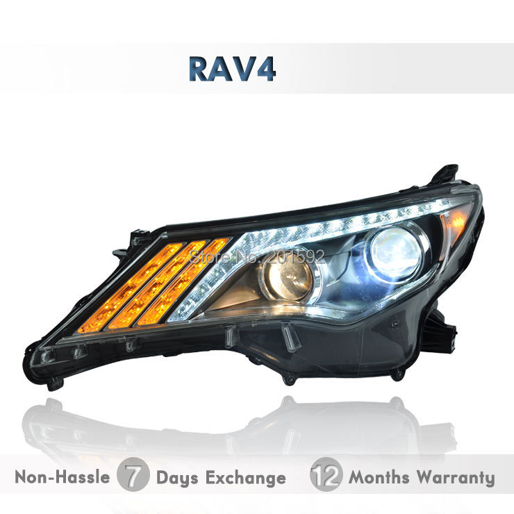 Replacement Bi-Xenon Projector Headlights Headlamp Angel Eyes LED DRL with HID conversion kit For 2013~2014 TOYOTA RAV4