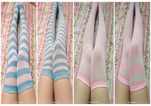 Blue and white stripe over-the-knee socks stocking socks pink birthday gift