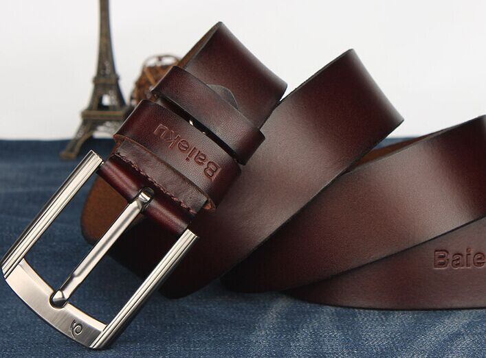100 cowhide genuine leather belts for men BAIEKU brand Strap male pin buckle vintage jeans cowboy