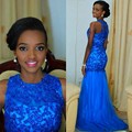 Chic Nigeria Royal Blue Mermaid Evening Dresses Delicate Appliques Sequin Long Lace Evening Gowns Formal Dress