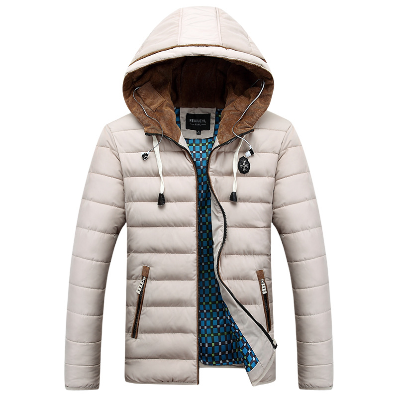 Brand New 2015 Fashion Slim Fit Feather Thick Cotton Padded Jacket Men Warm Parkas Plus Size