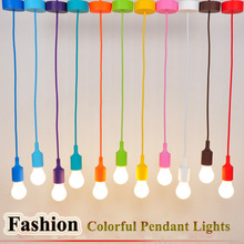 Colorful Pendant Lights E27 Silicone Lamp Holder Pendant Lamps 11 Colors DIY Home Decoration Lighting 100cm Cord+Ceiling Rose