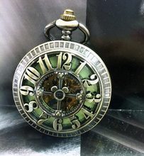 Big Arabic Number Hollow Cross Design Vintage Cut-out Bronze Mechanical Pocket Watch