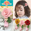 New Summer Baby Girls Flower With Leaf Hair Clips 3 Colors Rose Floral Style Children Barrettes
