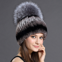 Fur Hat For Female With Luxury Fluffy Ball Russian Hats New Cold Winter Genuine Rabbit Fur