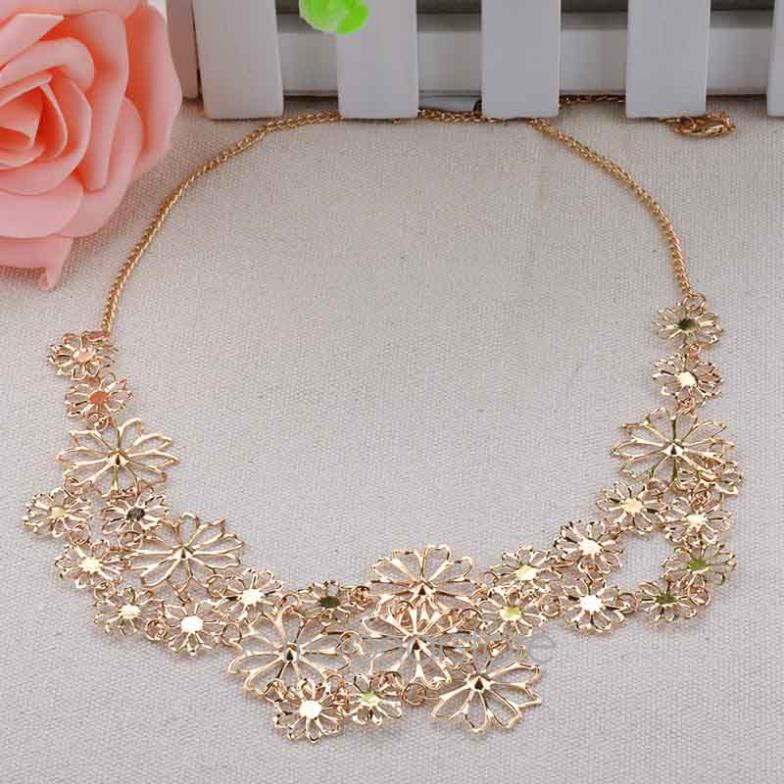 Gold Plated Hollow Flower False Collar Necklaces Pendants Choker Statement Necklace Women Men Jewelry Z MPJ461
