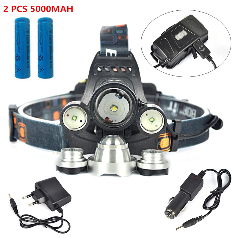 Cree Headlamp XML T6 8000 Lumens 4 Mode LED Headlight Led USB Power Bank Rechargeable Camping Hunting Head Light 18650 Charger