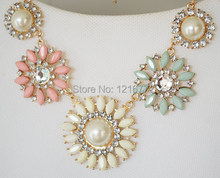 2015 New Fashion Pearl Flower Chunky Statement Collar Crystal Rhinestone Necklaces Pendants Women Jewelry Gifts Bijoux