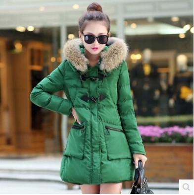 Women clothes Slim new winter thick warm hooded jacket raccoon fur collar long sections down jacket coat female parkas DM1273