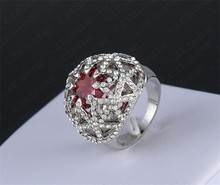 GALAXY High Quality Luxury Platinum Plated Red Ruby Cubic Zircon Crystal Diamond Wedding Rings For Women
