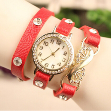Alta calidad nueva moda llegada de múltiples capas correa de cuero Casual Watch reloj de cuarzo Rhinestone lleno hierro Inlay Ladies reloj de pulsera